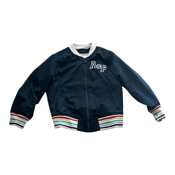 A&F Blue and White Bomber Jacket with Striped Cuffs Size 5/6 - Picture 4 of 5